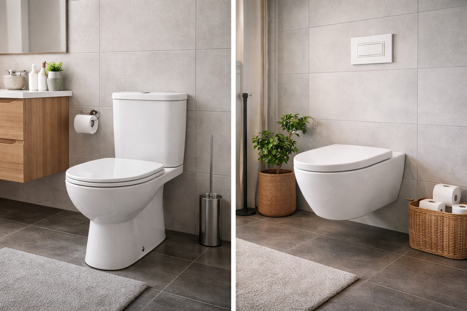 Сравнение напольного и подвесного унитаза в современной ванной комнате