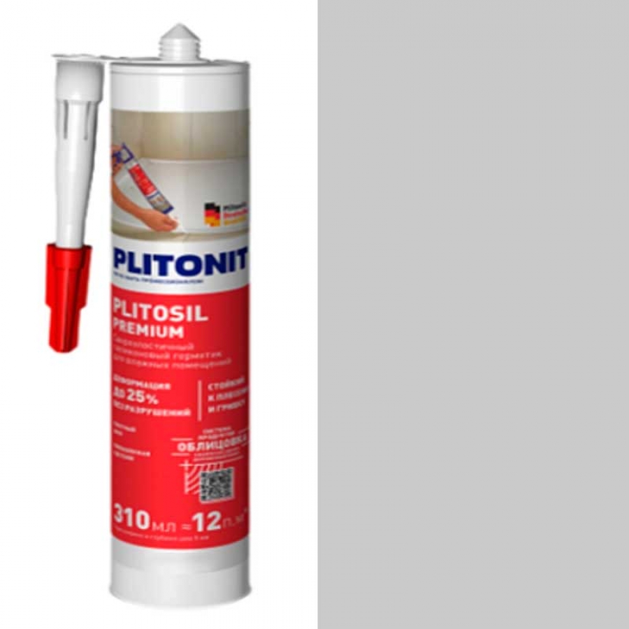 Герметик санит. PLITONIT PLITOSIL Premium (титановый) -310мл - изображение 1