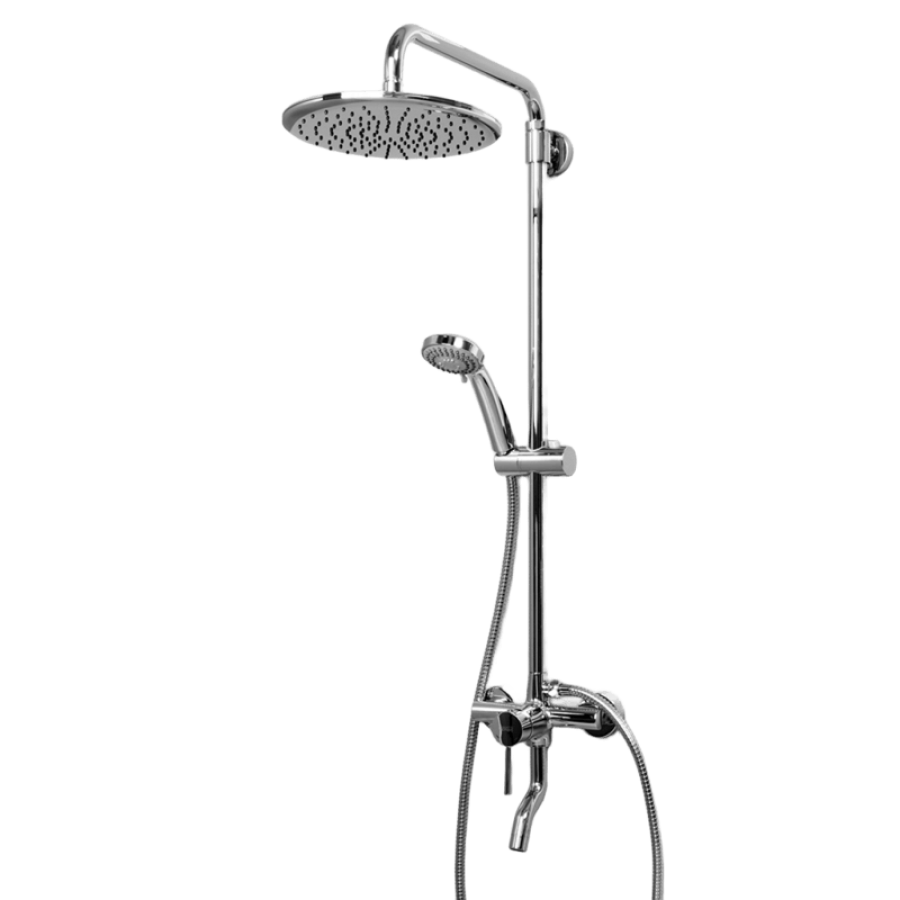 Душевой комплект A14401 со смесителем (смес-ль с кор. изл-ом, душ. насадка «Ливневый дождь» Д 250 мм, стойка для душа, лейка 3-ф) - изображение 1