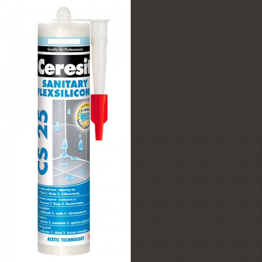 Санитарный силиконовый герметик Ceresit CS 25 графит №16 (280мл) - изображение 1