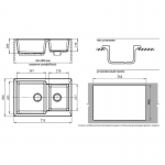 Мойка GRANFEST мрамор GF-P-780K серый, 78х51 см с сифоном - изображение 2