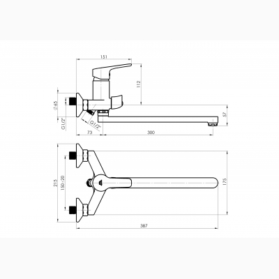Смеситель для ванны Uno-11/C (Rubineta, Литва) - изображение 2