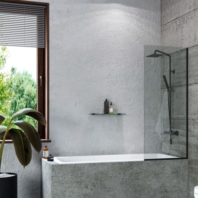 Шторка для ванны BENETTO 1400х600, прозрачное стекло, профиль черный матовый, BEN-403_BL_C 600 - изображение 3