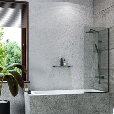 Шторка для ванны BENETTO 1400х500, прозрачное стекло, профиль черн.матовый, BEN-403_BL_C 500 - изображение 3