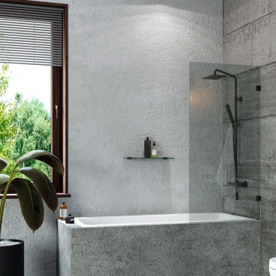 Шторка для ванны BENETTO 1400х700, прозрачное стекло, профиль черный матовый, BEN-405_BL_C - изображение 3