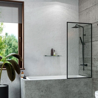 Шторка для ванны BENETTO 1400х700, прозрачное стекло, профиль черный матовый, BEN-406_BL_C - изображение 3