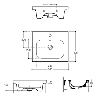 Умывальник Керамин Эридан 50 ФС мебельный с отверстием белый - изображение 2 Умывальник Керамин Эридан 50 ФС мебельный с отверстием белый - изображение 2