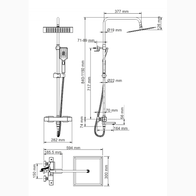 Душевой комплект A19901 Thermo с термостатическим смесителем - изображение 2 Душевой комплект A19901 Thermo с термостатическим смесителем - изображение 2