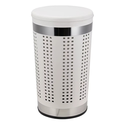 Корзина для белья 46л белая с крышкой из экокожи, арт.90113 - изображение 1