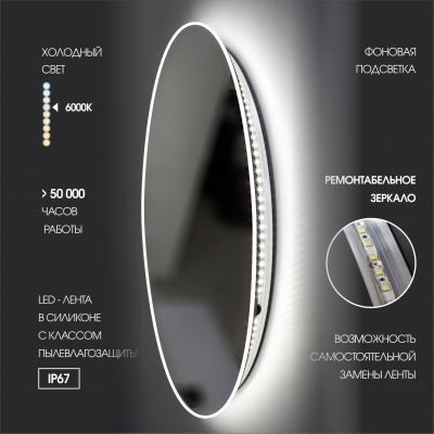 Зеркало TOKYO white 70d2-6 с подсветкой - изображение 3